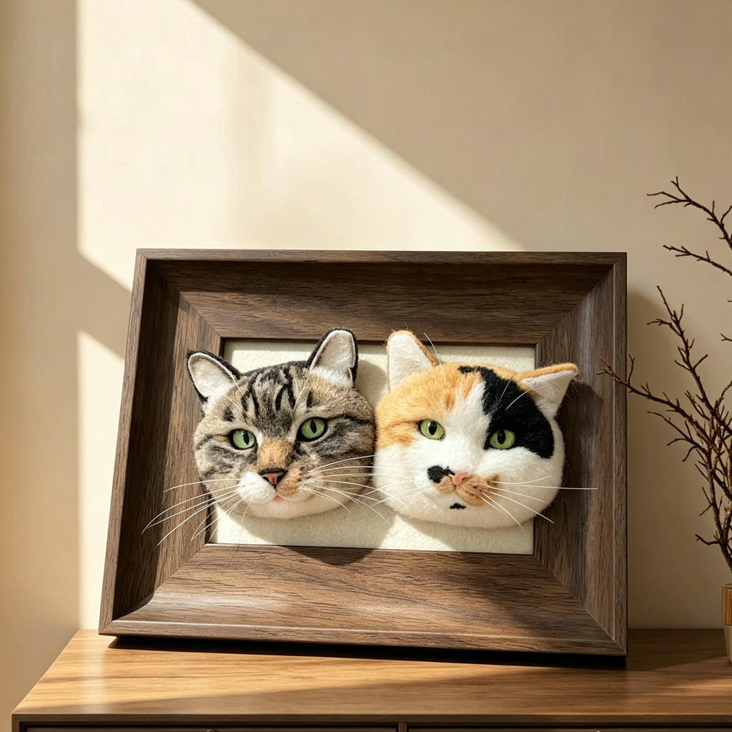 3D Custom Needle Felted Pet Portrait - Framed Dog or Cat Head Memorial Art