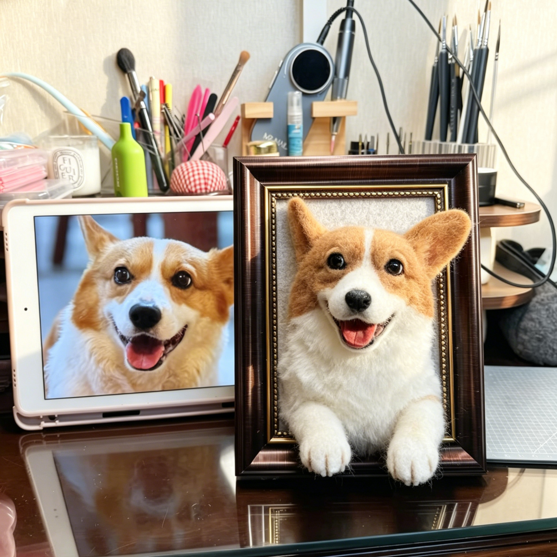 Bespoke 3D Needle Felted Pet Bust - Custom Half-Body Dog & Cat Framed Sculpture