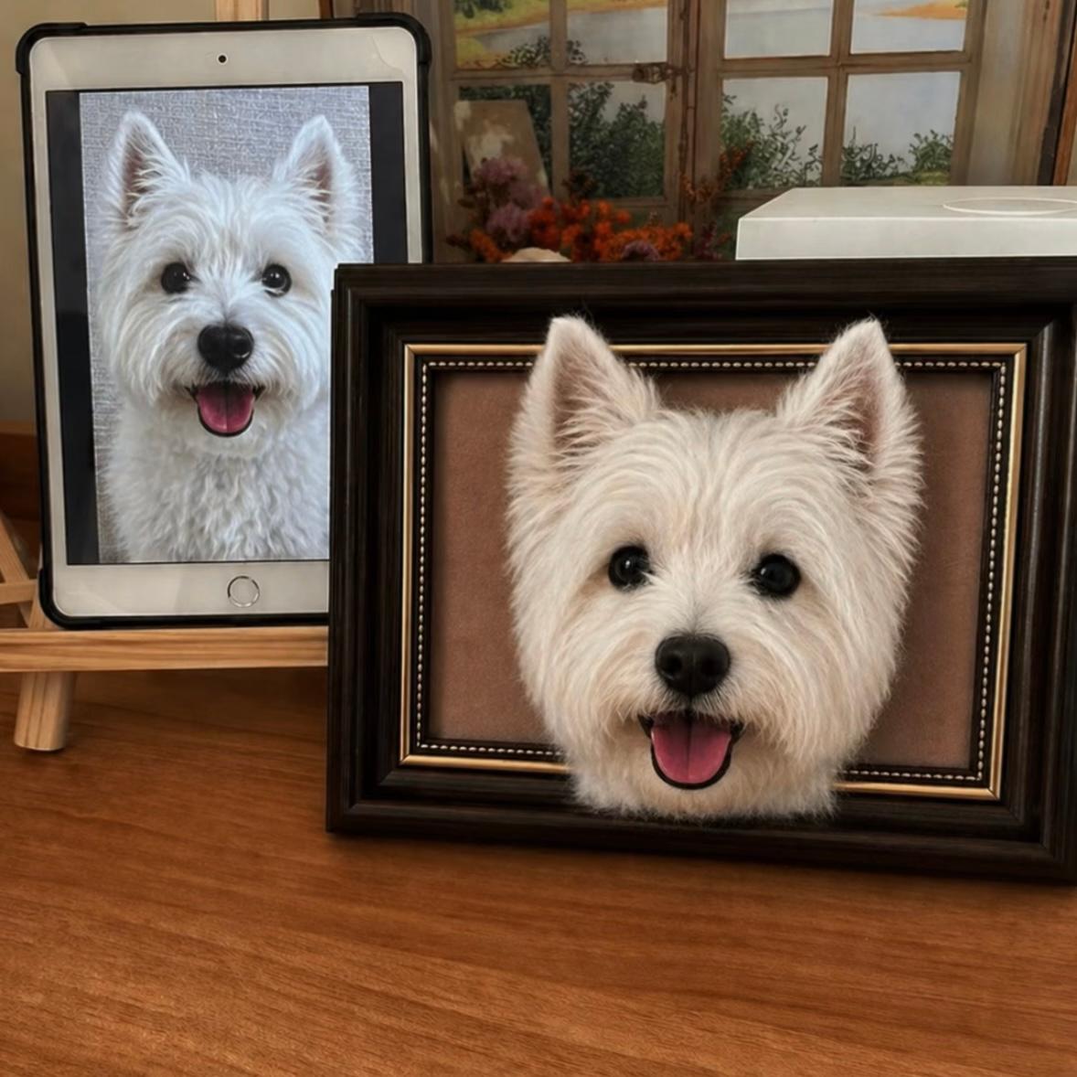 3D Custom Needle Felted Pet Portrait - Framed Dog or Cat Head Memorial Art