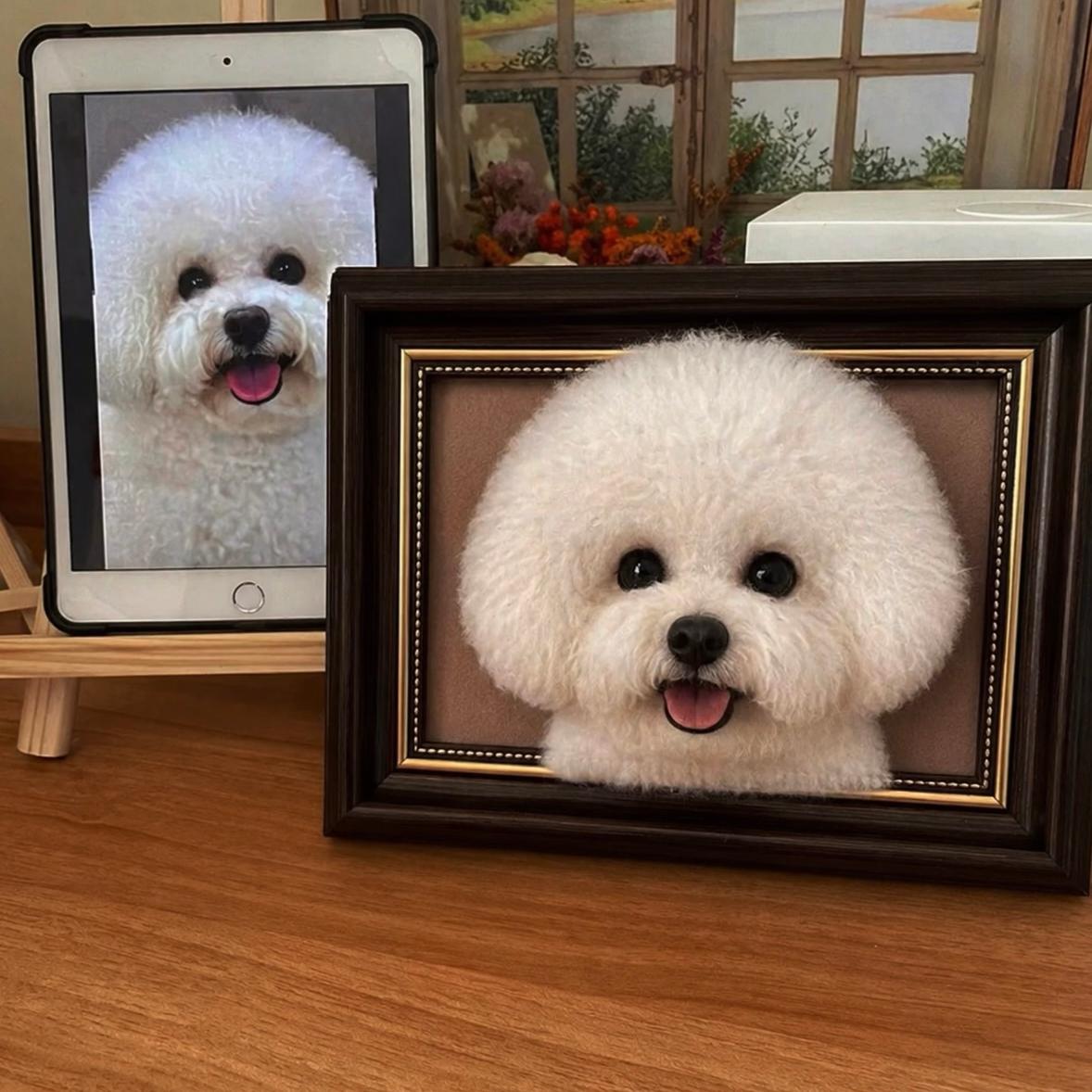 3D Custom Needle Felted Pet Portrait - Framed Dog or Cat Head Memorial Art