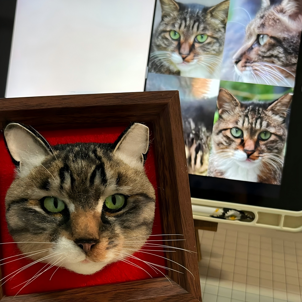 3D Custom Needle Felted Pet Portrait - Framed Dog or Cat Head Memorial Art