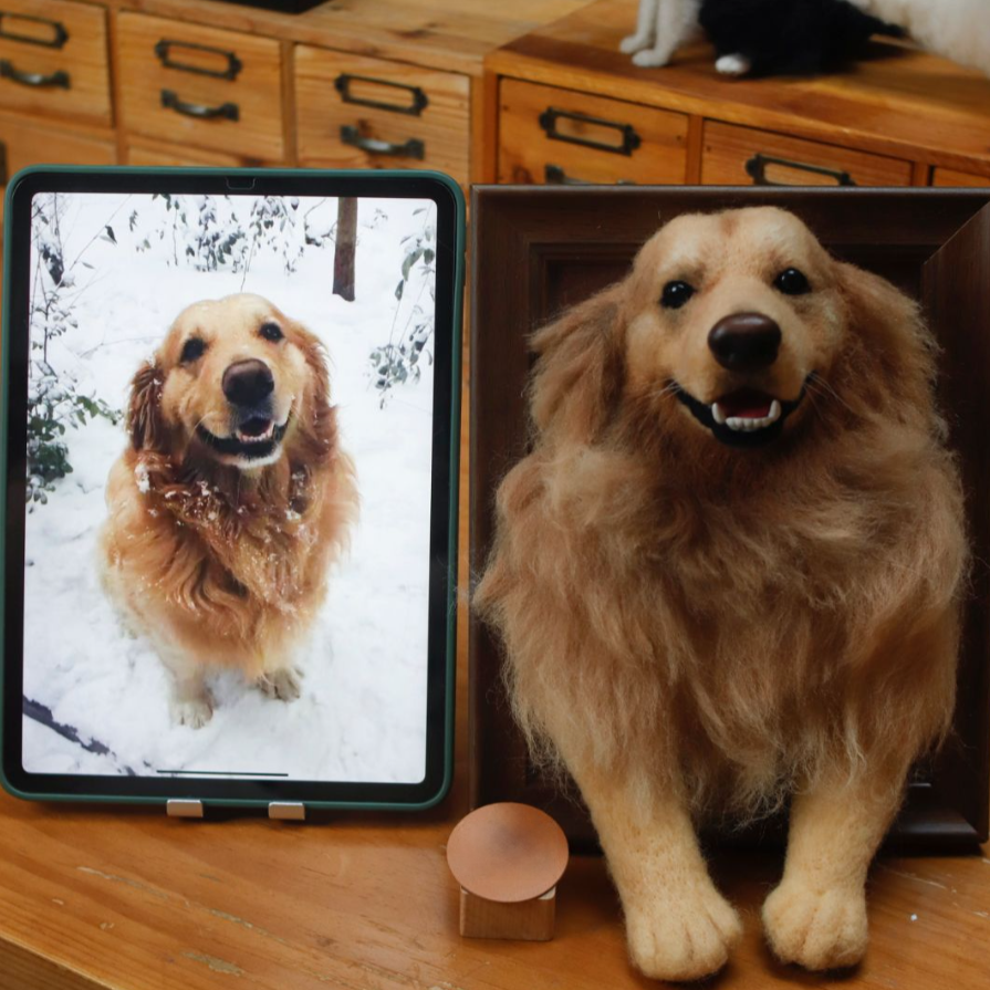 Bespoke 3D Needle Felted Pet Bust - Custom Half-Body Dog & Cat Framed Sculpture
