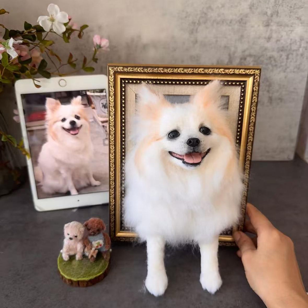 Bespoke 3D Needle Felted Pet Bust - Custom Half-Body Dog & Cat Framed Sculpture