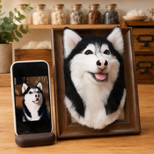 3D Custom Needle Felted Pet Portrait - Framed Dog or Cat Head Memorial Art