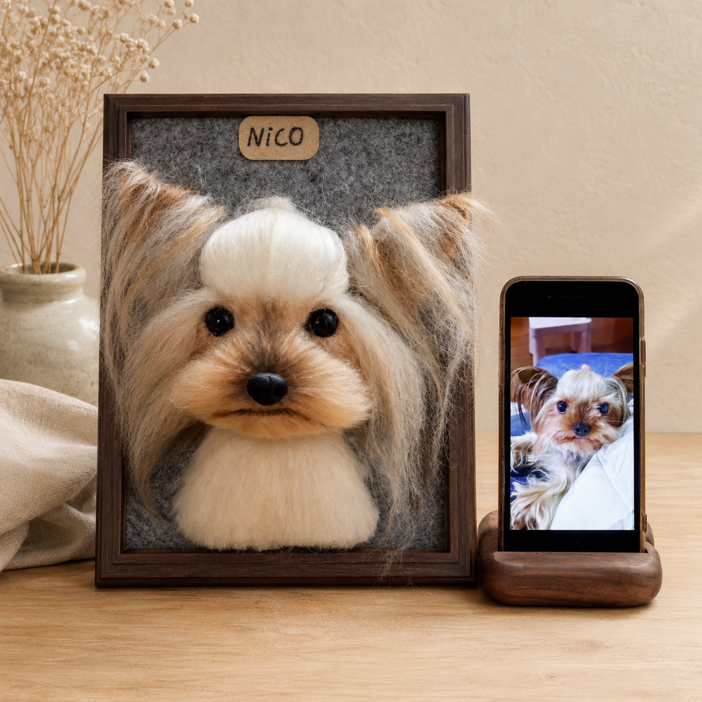 3D Custom Needle Felted Pet Portrait - Framed Dog or Cat Head Memorial Art