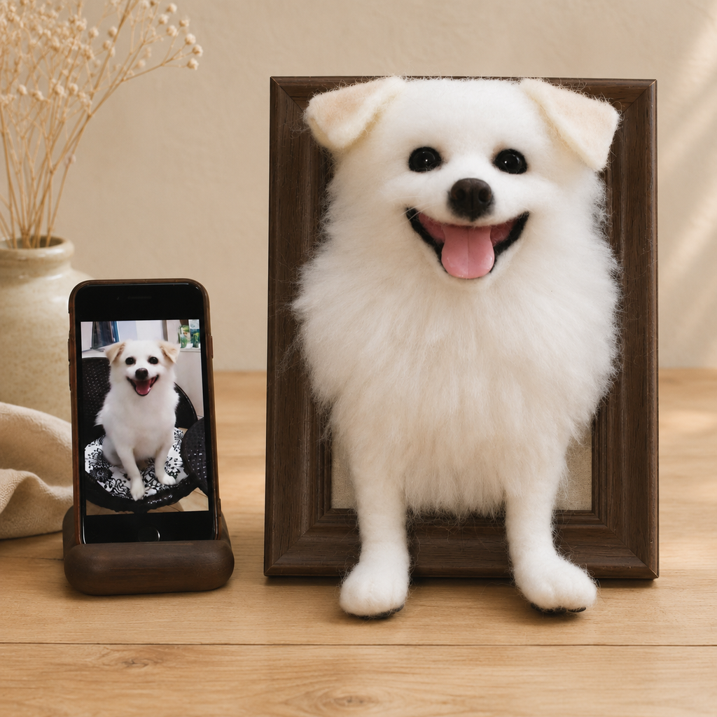 Bespoke 3D Needle Felted Pet Bust - Custom Half-Body Dog & Cat Framed Sculpture