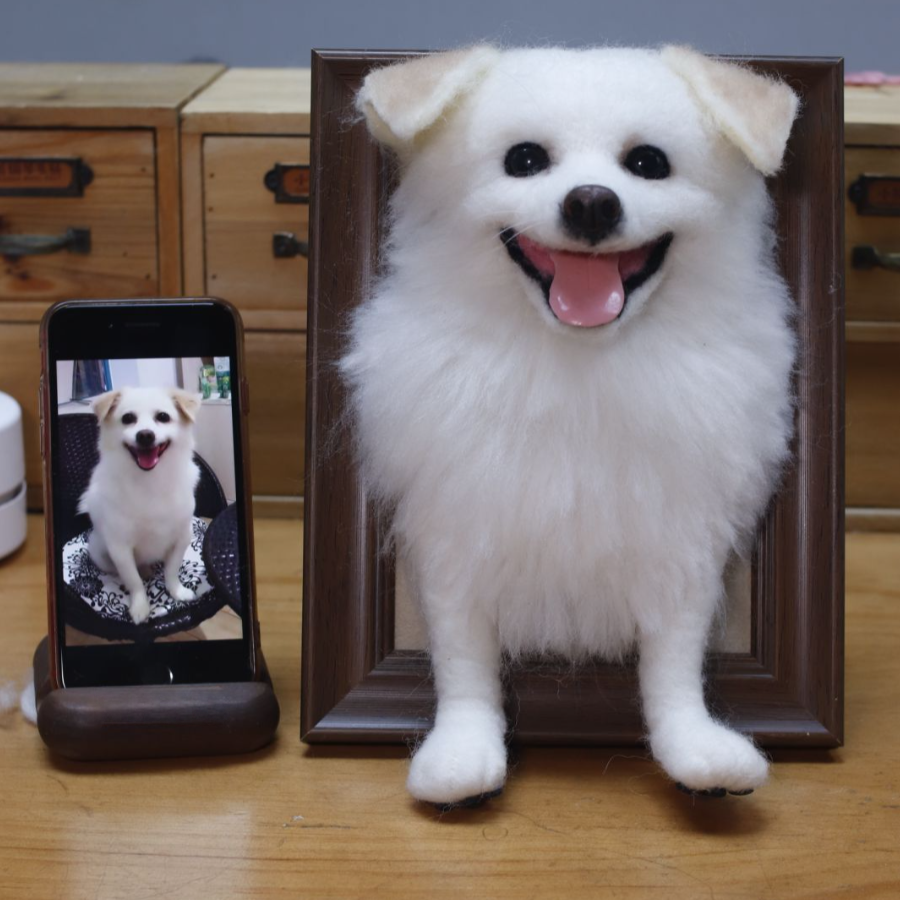 Bespoke 3D Needle Felted Pet Bust - Custom Half-Body Dog & Cat Framed Sculpture