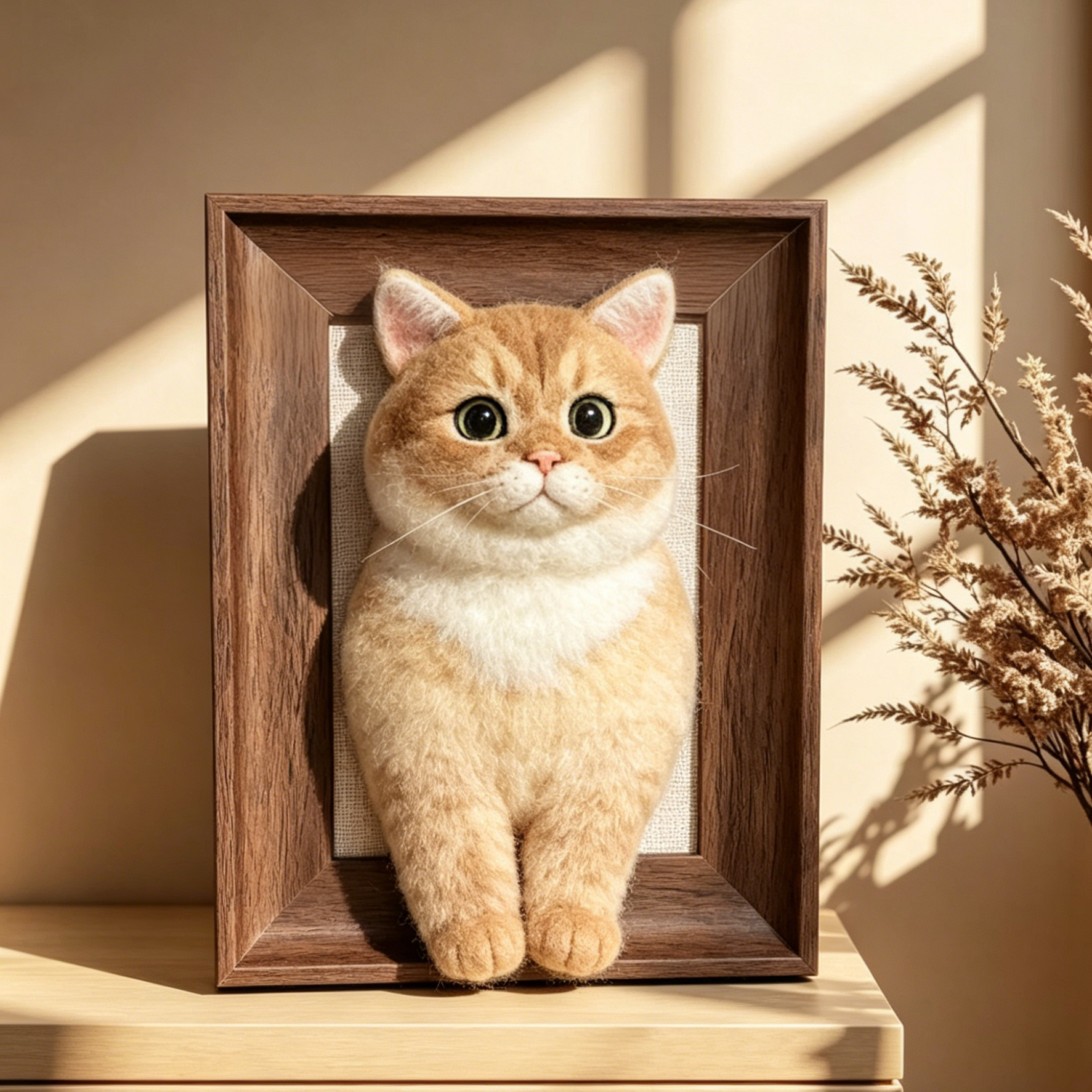 Bespoke 3D Needle Felted Pet Bust - Custom Half-Body Dog & Cat Framed Sculpture